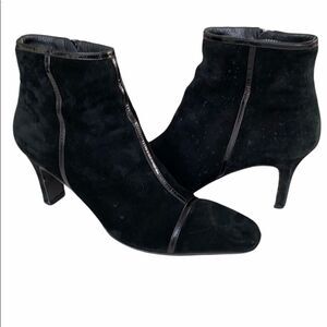 Salvatore Ferragamo‎ Suede Patent Heeled Booties Dressy  Pointed Toe Blac…